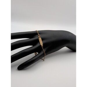 Gold Toned Chained‎ Bracelet With Rectangle Pendant